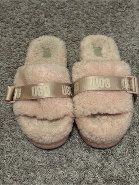 UGG Plush Shearling Slide Sandals in Light Pink